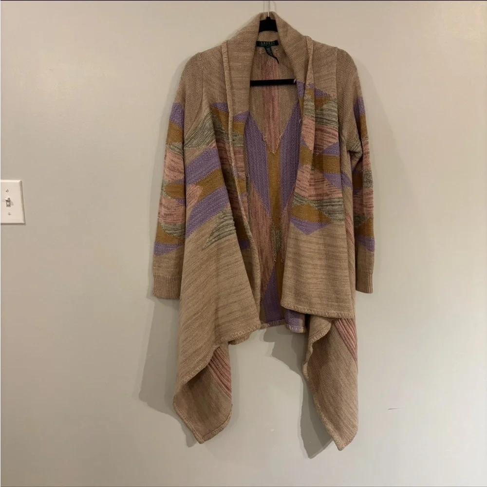 Vintage Ralph Lauren Cardigan Aztec Pastel print cotton Merino wool blend - Picture 4 of 13